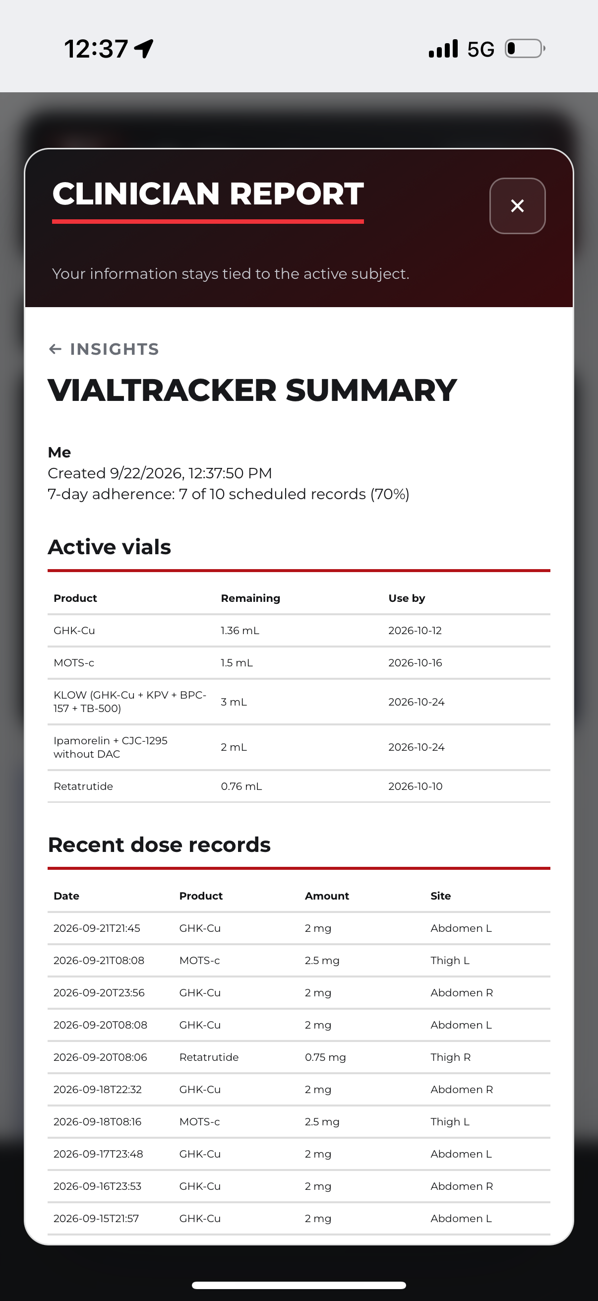 VialTracker clinician report