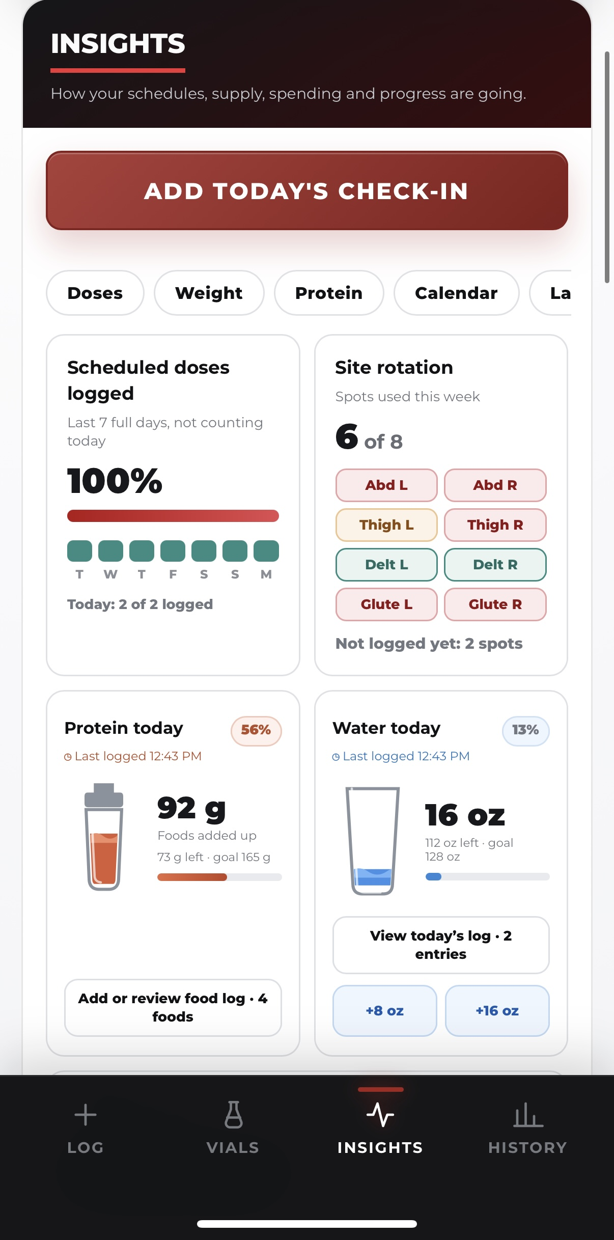 VialTracker Insights screen